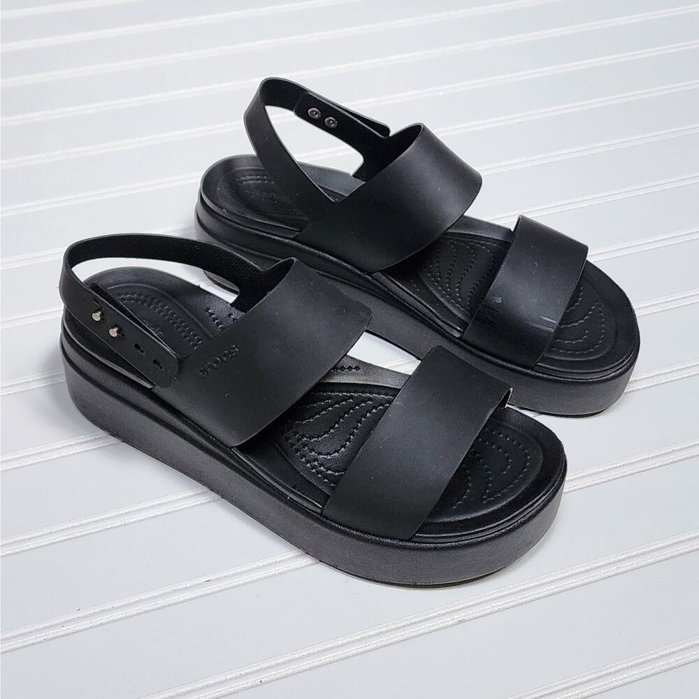 CROCS Black Platform Sandals - Brooklyn Low Wedge